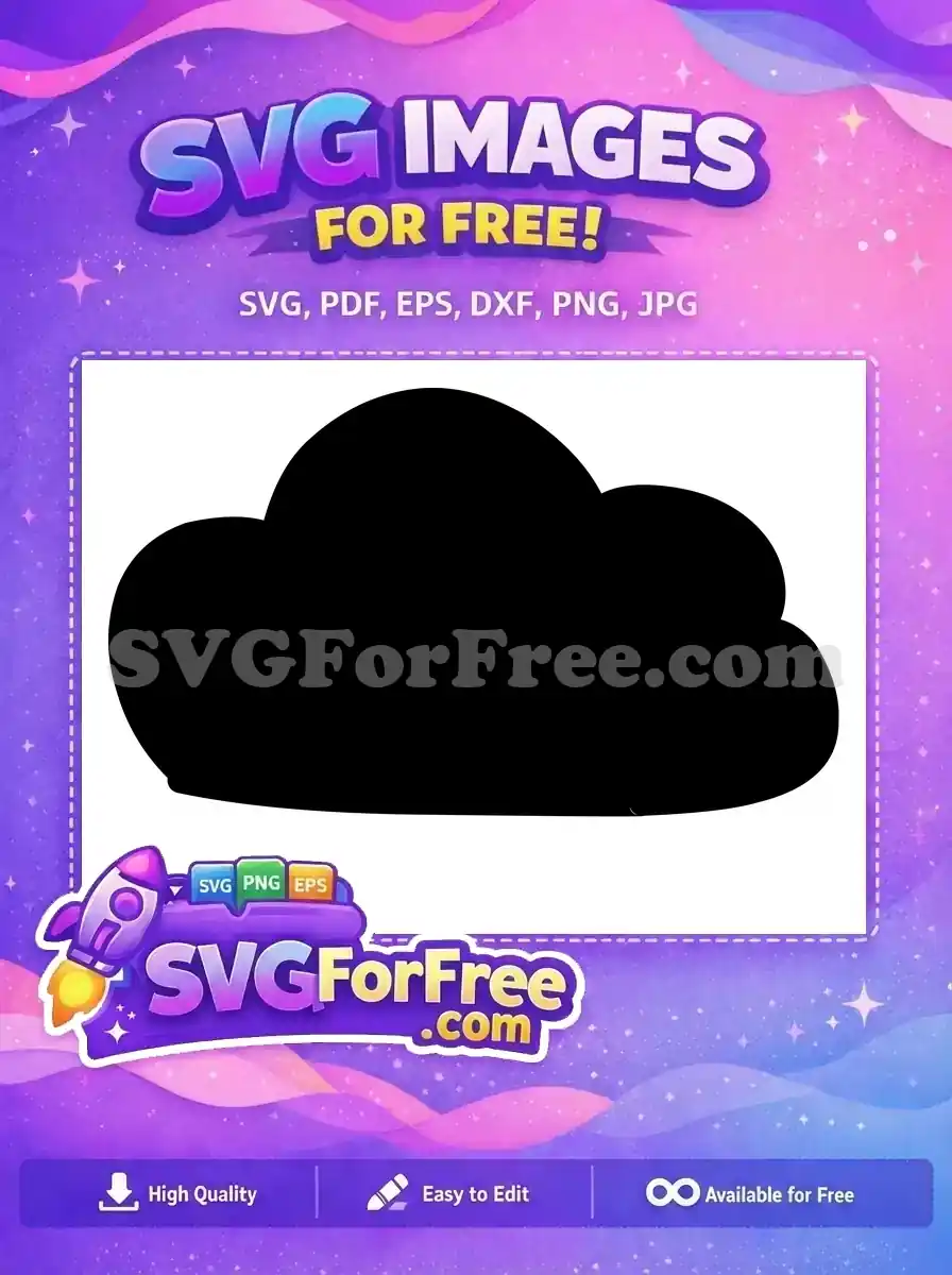A free minimalist black cloud silhouette, ideal for weather icons, web design, and craft projects. This free design is easily scalable.