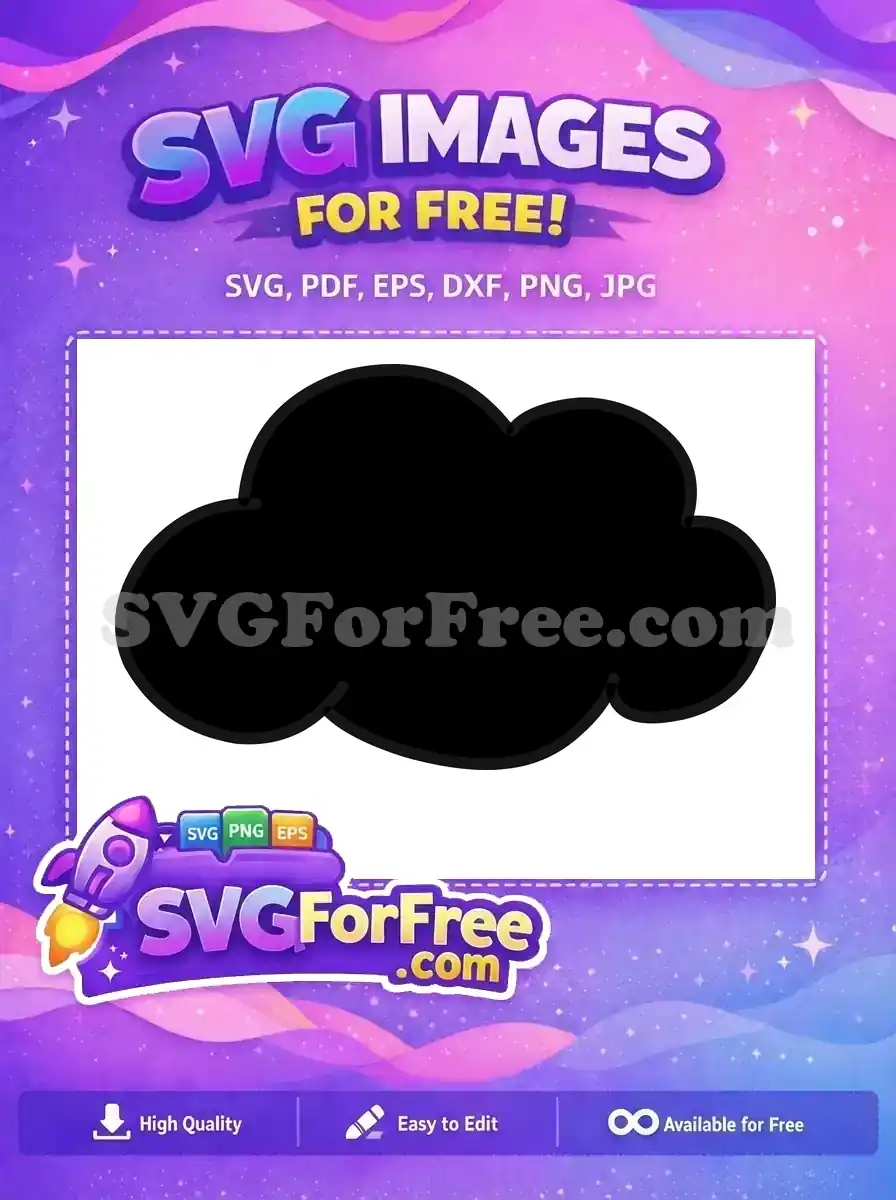 A free fluffy black cloud graphic, ideal for weather motifs or dreamy designs. Download this versatile SVG today!