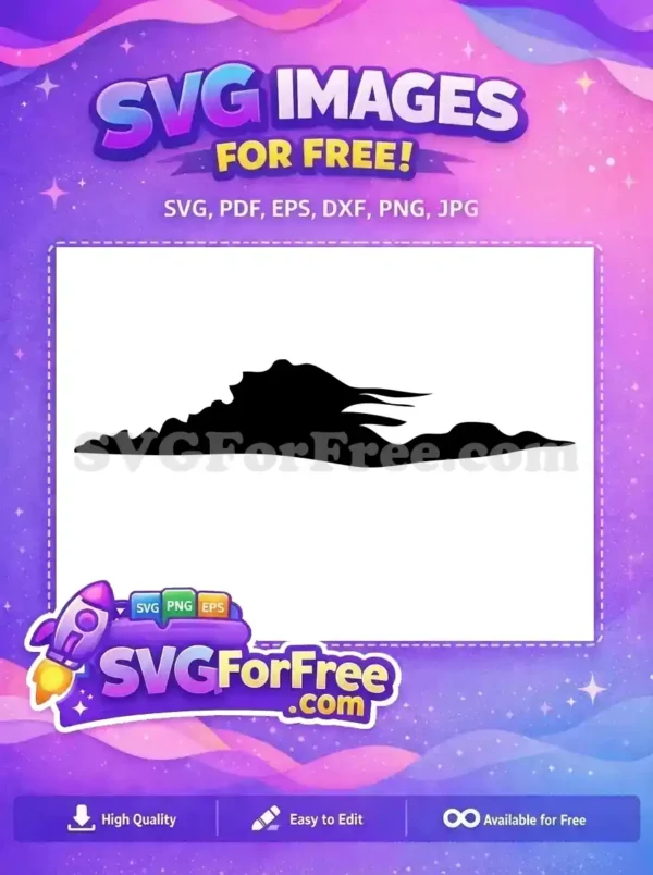 A striking free black silhouette of an abstract, dynamic mountain range or flowing landscape, ideal for free graphic designs.