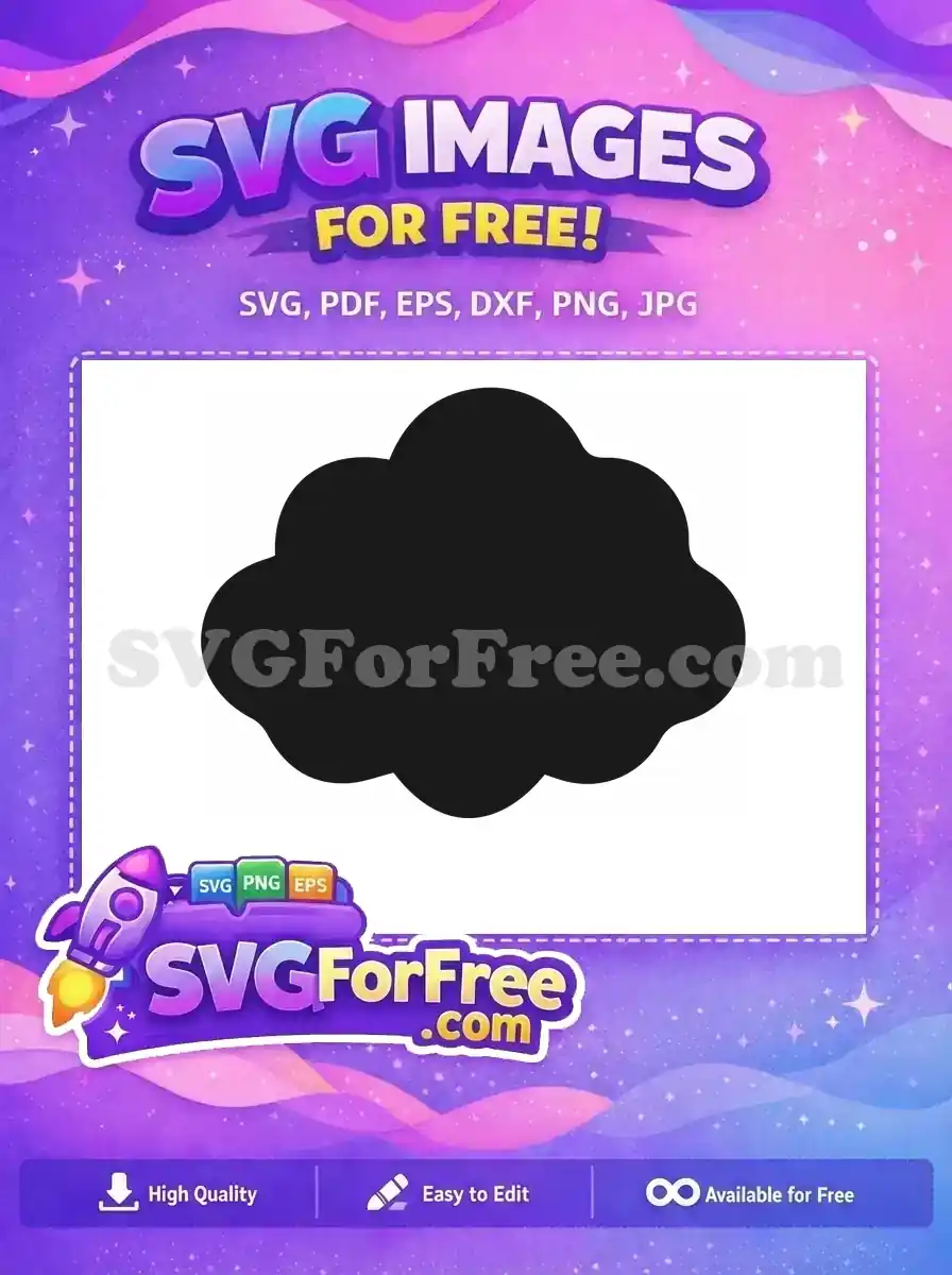 A detailed view of a free, solid black cloud shape, perfect for various digital and print design applications. This free vector is highly adaptable.