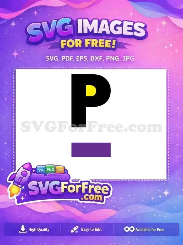 Striking free design of a bold black letter 'P' with a bright yellow inner curve and a purple bottom band. This free SVG is versatile.