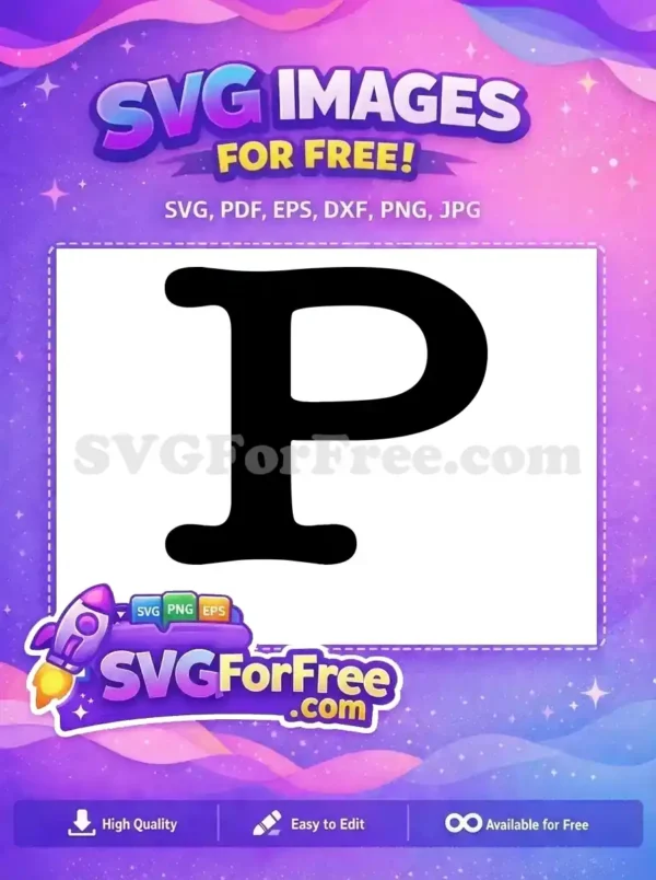 A bold, free black uppercase letter 'P' with rounded serifs, ideal for free initial designs and crafts. Grab this free SVG now.