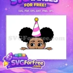Free Peeking Black Girl Free Pink Party Hat Black History Month Free SVG - Instant Download