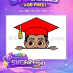 Free Peeking Black Boy Free Red Graduation Cap Black History Month Free SVG - Instant Download