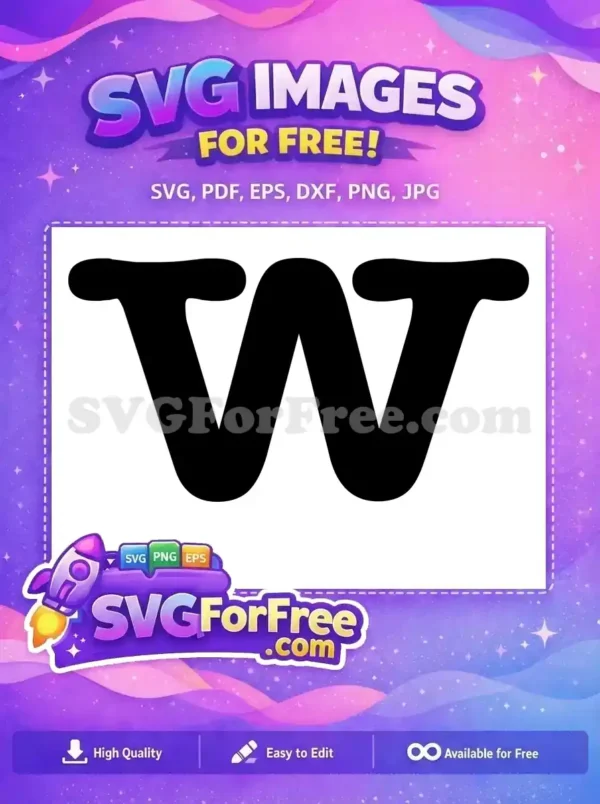 A free, bold black letter 'W' design with smooth, rounded contours, ideal for various creative projects. Download this free SVG now!
