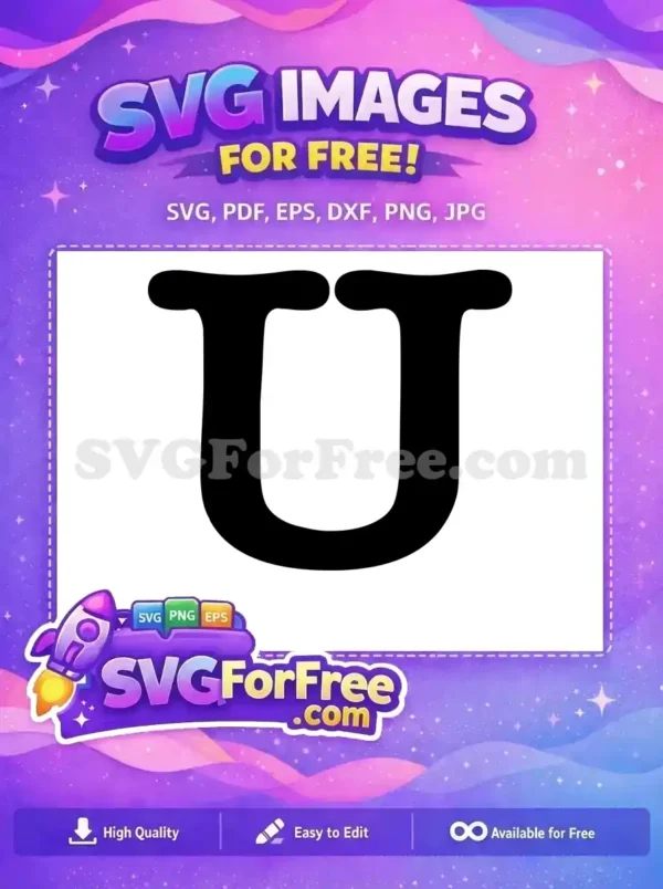 Free uppercase 'U' letter design, a bold and rounded character for diverse creative projects. Emphasizing this free SVG is ready for instant download and use.