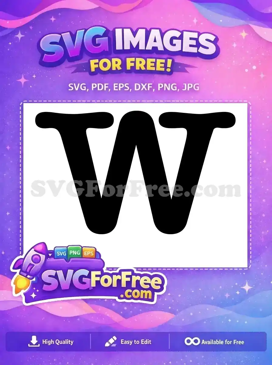 A bold, free letter 'W' SVG design, ideal for monograms, logos, and educational materials. Instantly downloadable artwork.
