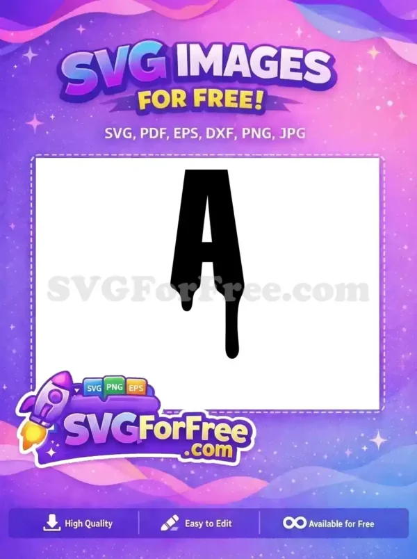 A free dripping black capital letter A, perfect for edgy designs. This free SVG offers a unique, bold style.