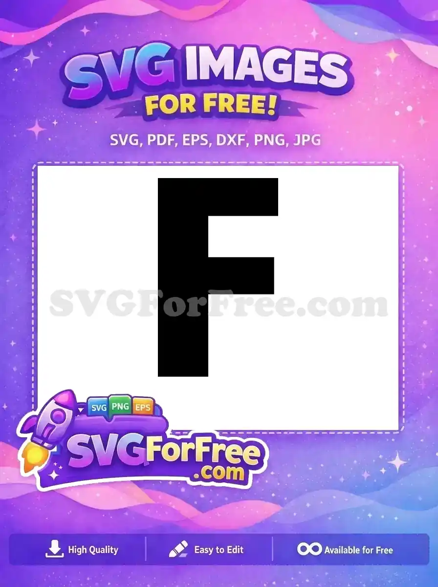 A striking free SVG design featuring a bold, black block capital letter 'F' on a clean white background, ideal for crafts.