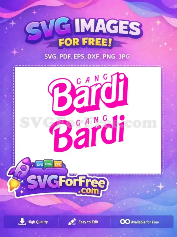 Free ‘GANG Bardi’ 3D Shadow Text Design SVG Download Free 'GANG Bardi' text design, white with striking pink 3D shadow, slanted and bold. This free SVG is ideal for apparel and posters.