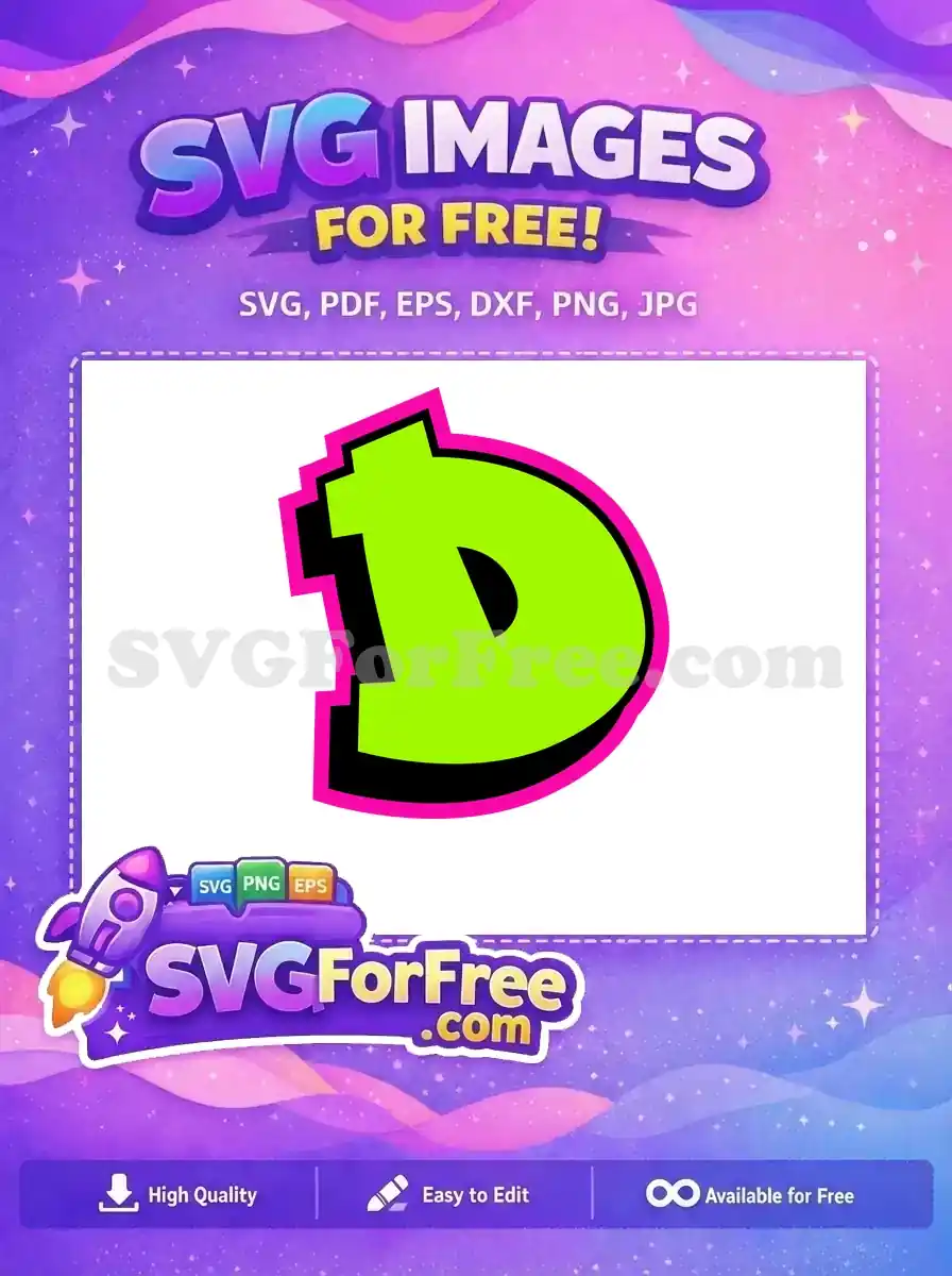 A dynamic free design featuring a bold, neon green letter 'D' with striking black and vibrant pink outlines, ideal for eye-catching projects.