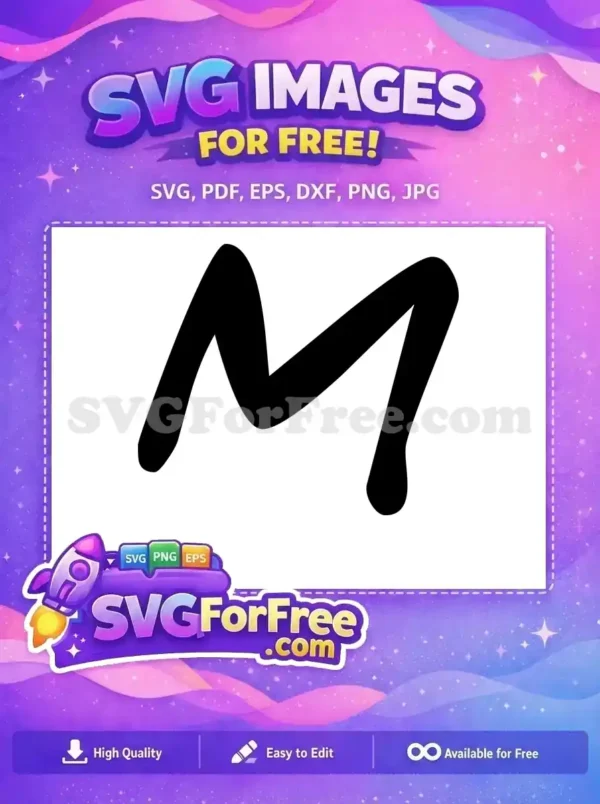 A free, bold, hand-drawn style black capital letter 'M' SVG design on a white background, ideal for creative projects.