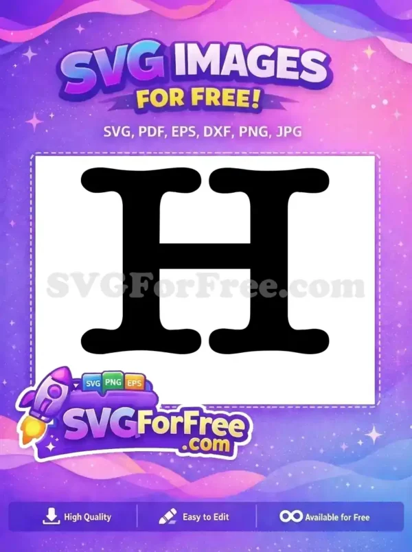 A decorative, bold black letter H with unique rounded serifs, offered as a free SVG for all your design needs.