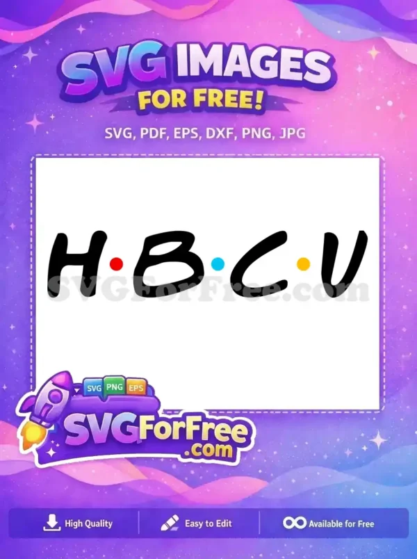 Free HBCV Friends Style Logo Design SVG for You! A free design featuring the letters 'HBCV' in a playful, 'Friends'-inspired font with colorful dots. Download this free vector.