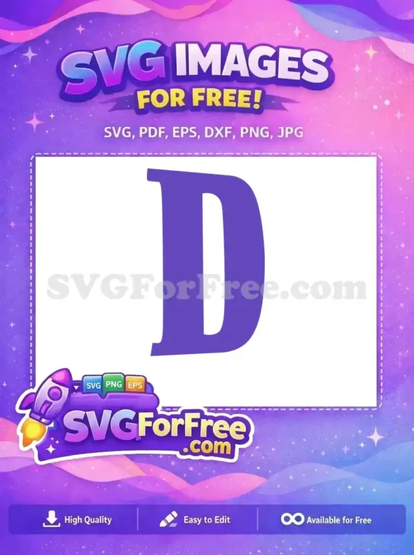 Free D Letter SVG Design – Bold Purple Alphabet Graphic A free design featuring a bold, purple capital letter D, ideal for various creative projects and easy customization.