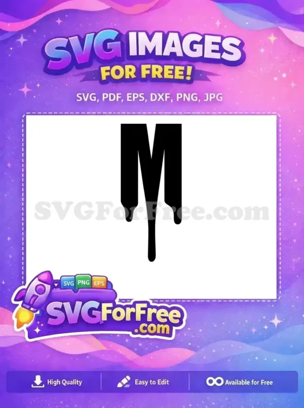 Free Dripping M Letter SVG – Unique Font Design Download Discover this free SVG of a black letter M, featuring a unique dripping effect at the base, ideal for modern designs.