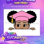 Free Peeking Graduate Girl Free Pink Cap Afro Puffs Black History Month Free SVG - Instant Download