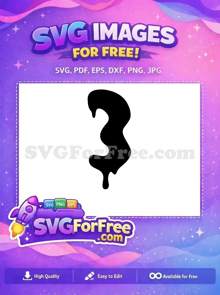Free dripping number 3 SVG, a fluid black numeral with wavy contours, ideal for unique design projects. Download this free vector now!