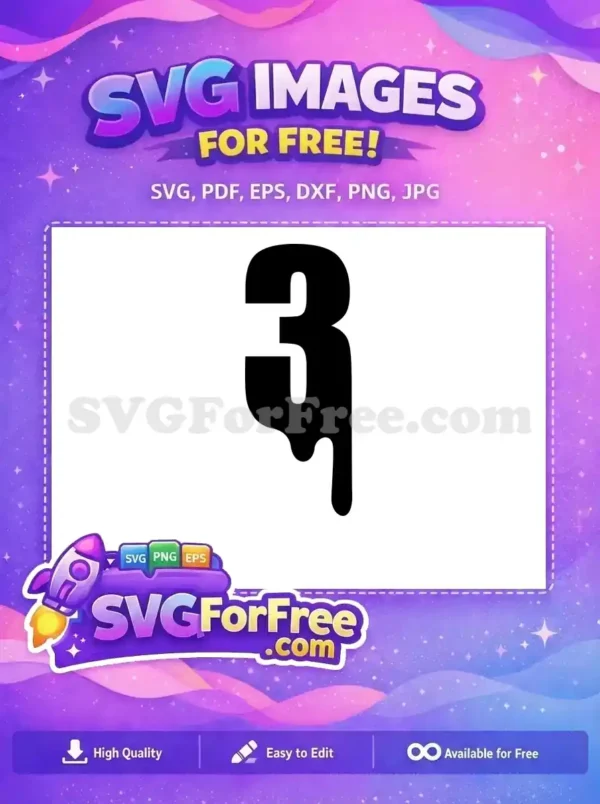 A free number 3 design, black with a melting or dripping effect, ideal for unique digital art and crafts. This free SVG is eye-catching.