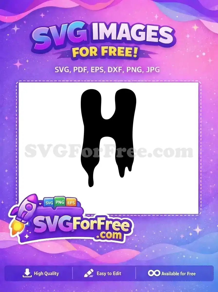 A free dripping 'H' letter SVG design, featuring a unique melted effect, perfect for Halloween or creative projects. Download this free digital asset today!