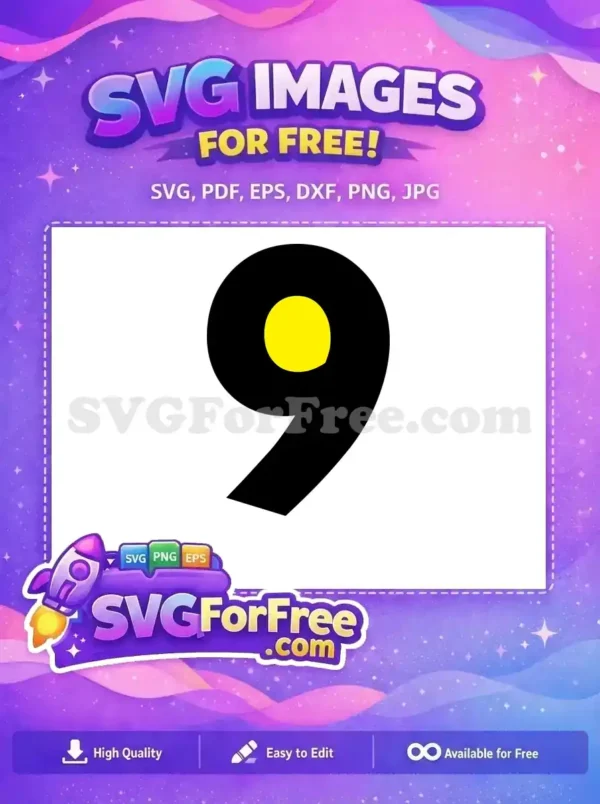 A free digital design featuring a bold black number nine with a bright yellow circle in its loop. Ideal for modern projects.