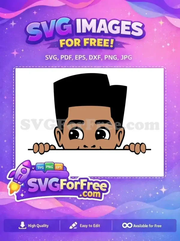 A vibrant free SVG of a young person with a flattop haircut peeking over a edge, offering a fun, free design for various creative projects. Download this free vector now!