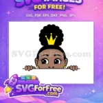 Free Peeking Black Princess Free Gold Crown Black History Month Free SVG - Instant Download