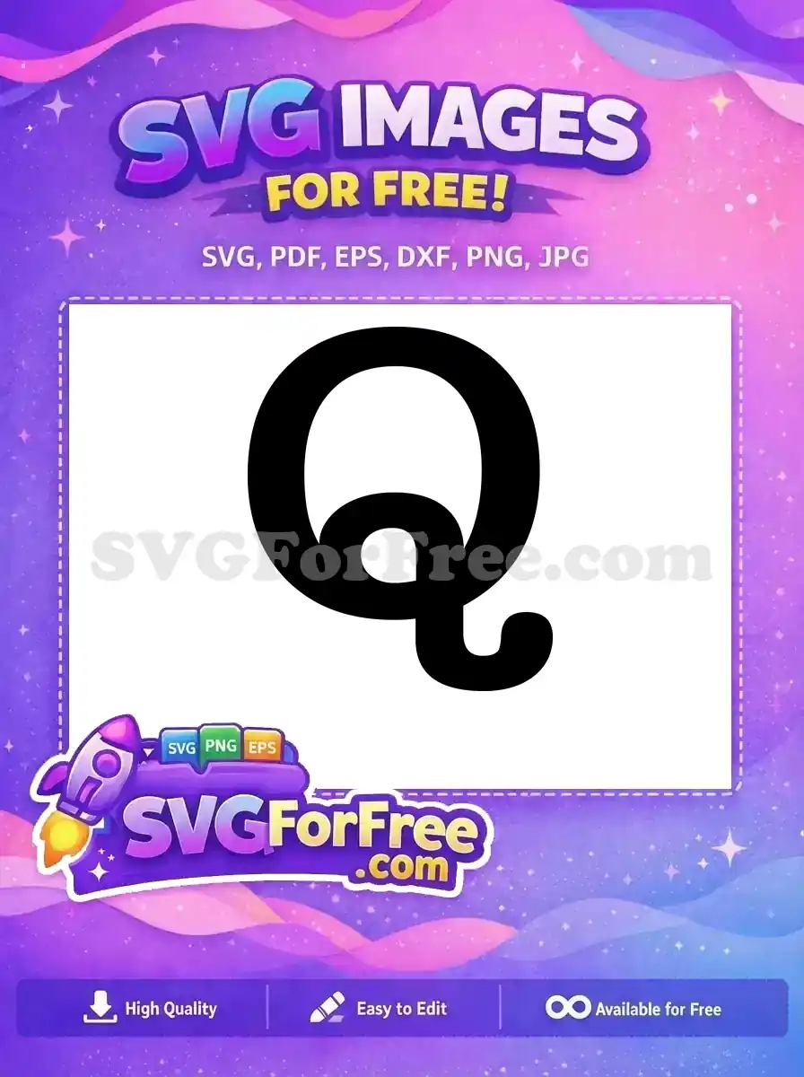 A striking free SVG design of a bold, stylized black letter 'Q' with rounded, thick lines on a white background, perfect for various creative uses.