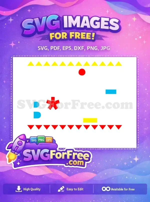 Free abstract SVG featuring red, yellow, and blue geometric shapes like triangles, circles, and rectangles on white. This free design is versatile.
