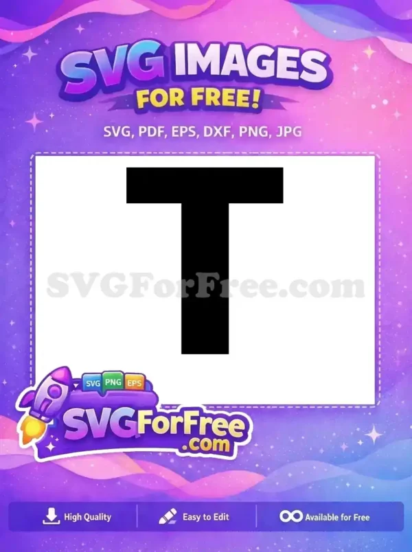 Discover this free SVG design featuring a bold black letter 'T' on a pristine white background. Ideal for diverse projects.