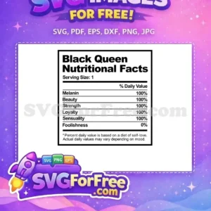 Free Black Queen Nutritional Facts | Empowering SVG Design A free design of 'Black Queen Nutritional Facts' label, highlighting melanin, beauty, strength, and loyalty.