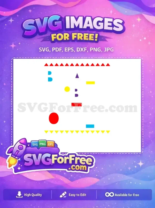 A dynamic, free vector art piece featuring colorful abstract geometric shapes like circles, triangles, and rectangles, offering a playful free design.