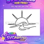 Free Black Line Art Sunrise Free Stylized Ocean Wave Design Free SVG - Instant Download