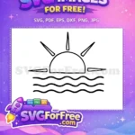 Free Black Line Art Sun Free Ocean Waves Sunrise Free SVG - Instant Download