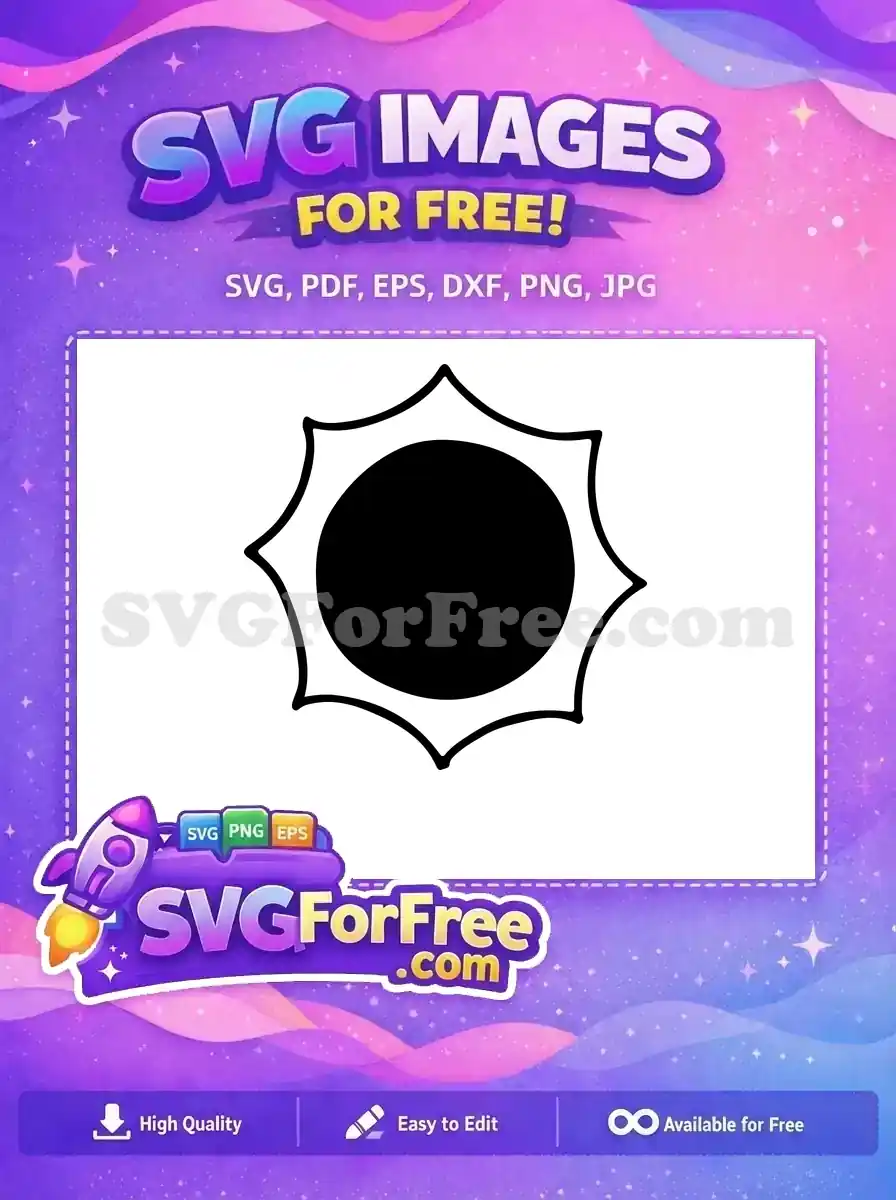 A free hand-drawn style sun or starburst icon with a solid black center, ideal for various free design projects. Download now!
