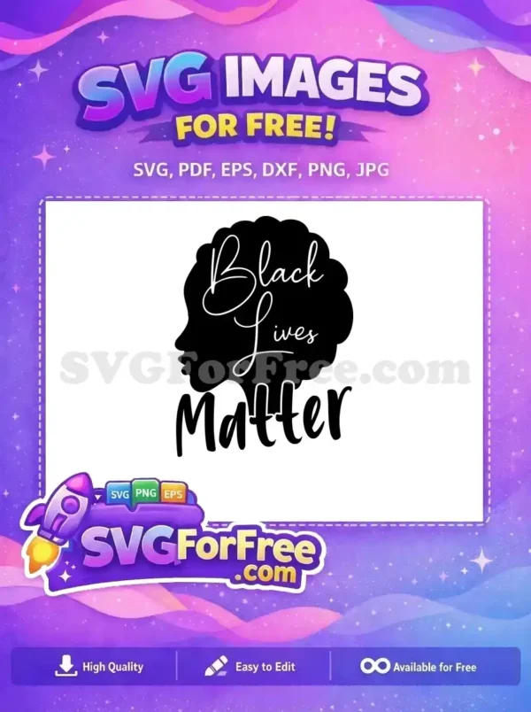 Free Black Lives Matter SVG – Powerful Statement Design Free Black Lives Matter SVG featuring an afro silhouette with 'Black Lives' in script and 'Matter' below.