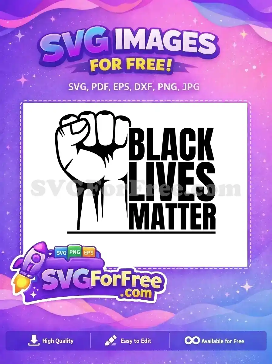 Free Black Lives Matter design featuring a powerful raised fist alongside the bold text. A vital symbol for awareness.