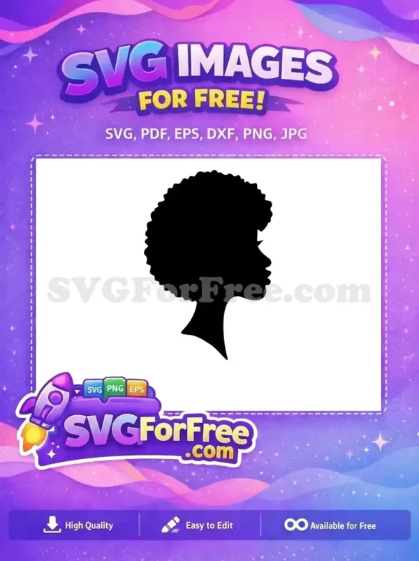 Free Afro Silhouette Design – Celebrate Natural Beauty! A captivating free design of a powerful afro profile silhouette. This free SVG embodies natural beauty and cultural pride, perfect for diverse projects.