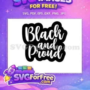 A powerful free design featuring 'Black and Proud' in elegant script, outlined in black, perfect for diverse projects.