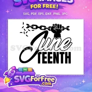 Free Juneteenth Emancipation Day SVG Design A powerful free Juneteenth SVG design featuring a raised fist breaking chains, symbolizing freedom and emancipation. This free design is impactful.