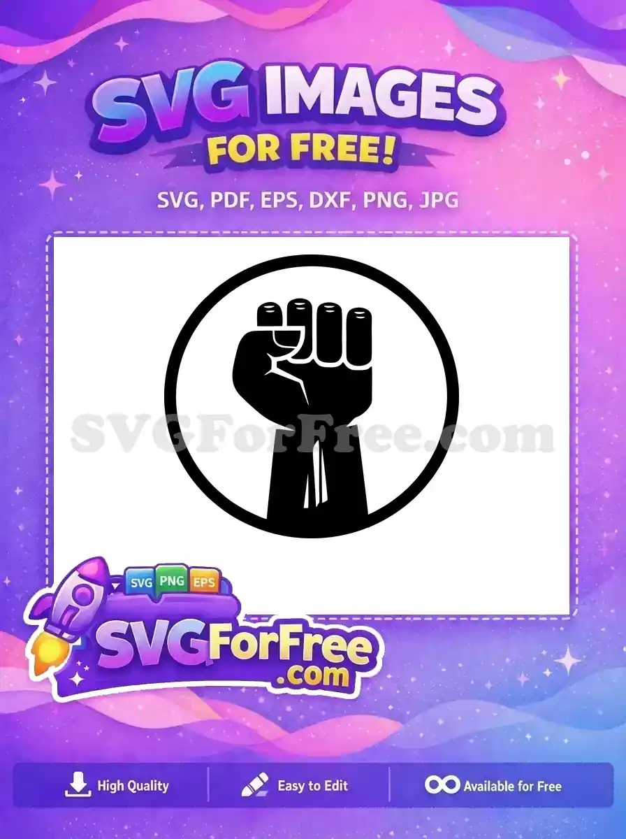 A free design of a prominent black raised clenched fist within a bold circular frame, embodying solidarity and power.