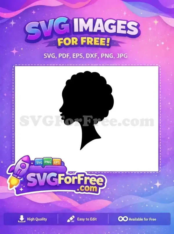 A free SVG silhouette of an African American woman with a beautiful afro hairstyle, offered as a free design.