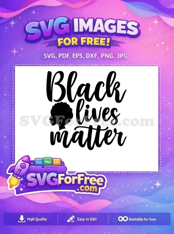 Free Black Lives Matter SVG – Powerful Script Design Free Black Lives Matter SVG design, showcasing powerful script text and an afro silhouette, ready for diverse projects. Download this free vector.
