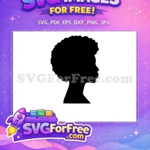 A striking free design: black silhouette of a person's head with an afro hairstyle, facing right. Ideal for various projects.