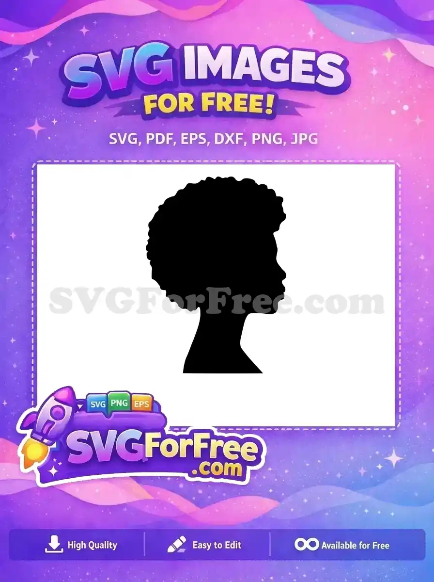 Free SVG silhouette of a woman in profile with a proud afro hairstyle, ideal for diverse projects. Download this free design now!