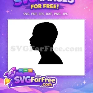 A free SVG of a detailed black silhouette of an adult's head and upper chest in profile, facing left. Ideal free design.