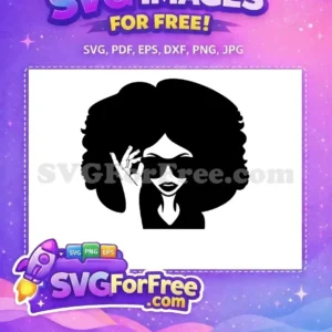 Free SVG of a stylish woman with a voluminous afro and sunglasses, exuding confidence. A truly versatile free design.