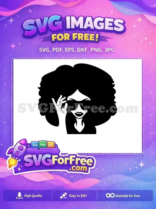 Free SVG of a stylish woman with a voluminous afro and sunglasses, exuding confidence. A truly versatile free design.