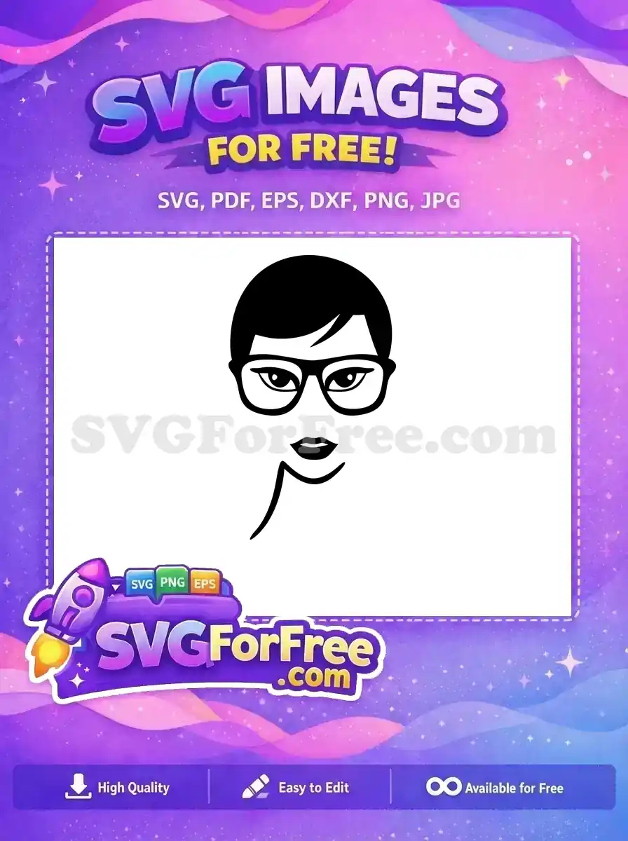 A free vector image of a stylish face with short hair and modern glasses, featuring a unique chin accent. This free design is versatile.