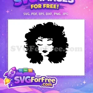 Free Curly Haired Woman SVG – Elegant Design for You! Free SVG of a stylish woman with voluminous curly hair, eyes closed, and full lips. A striking, versatile design.